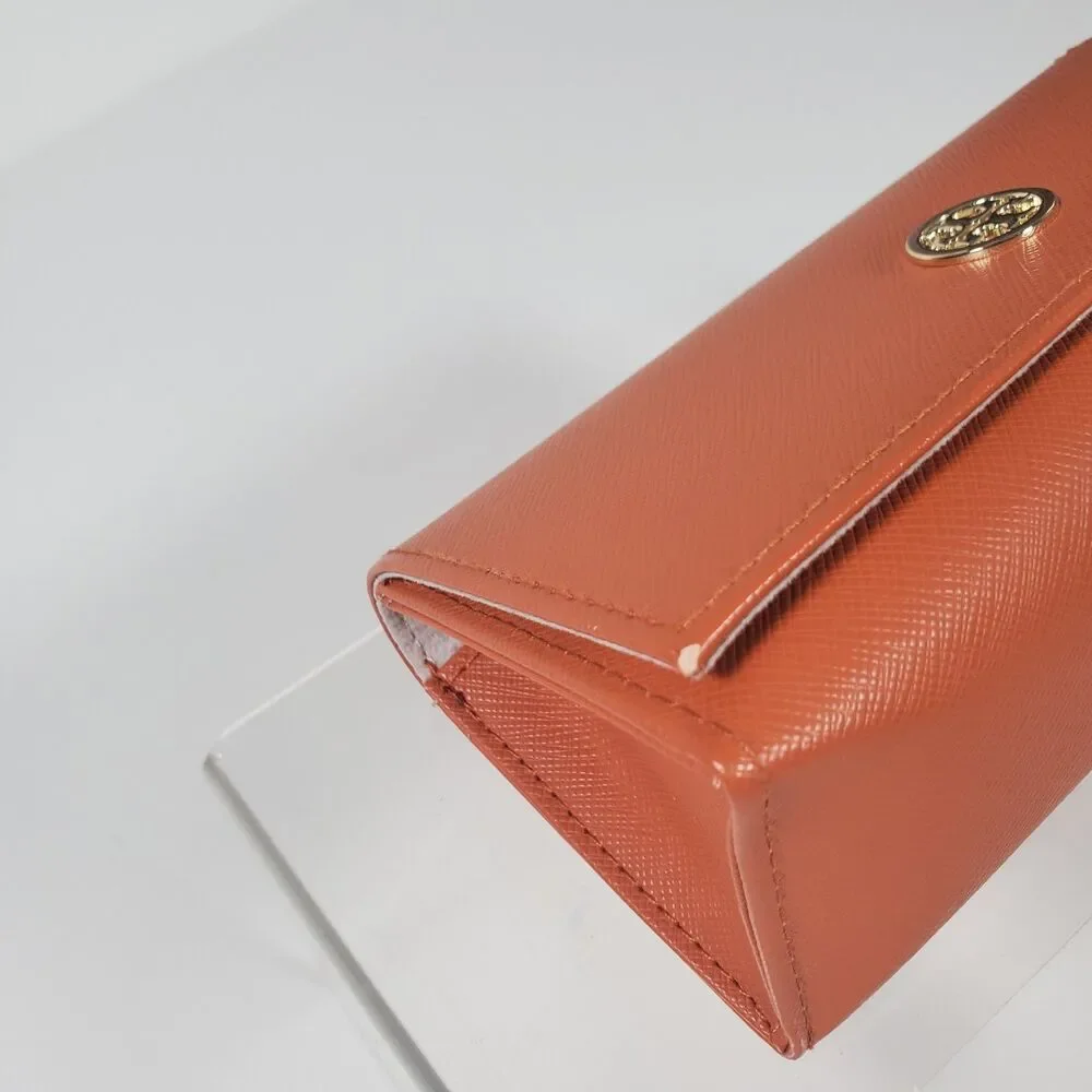 Tory Burch Sunglasses Case Orange One Size Magnetic Gold Monogram With Pouch